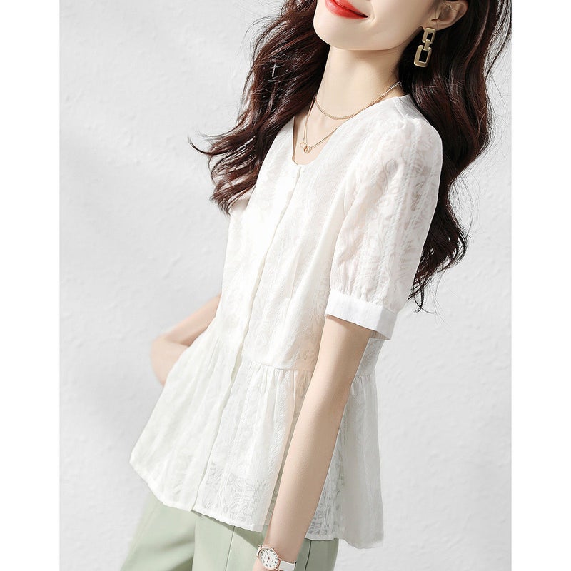 Elegant Doll Shirt Elegant Commuting Style Exquisite And Intellectual 2024 Summer Commuting Fashion Casual Loose Korean Style Shirt - Image 4