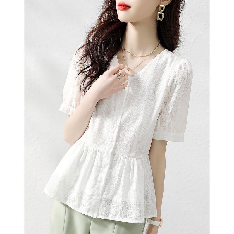 Elegant Doll Shirt Elegant Commuting Style Exquisite And Intellectual 2024 Summer Commuting Fashion Casual Loose Korean Style Shirt - Image 1