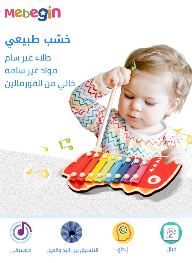 MEBEGIN 5 Pieces Educational Toy Set, 8-note Xylophone, Teaching Clock, Geometric Shapes Sorter and More, Wooden Sorting and Stacking, Wooden Fun Montessori Toys, Toddler Development Set, Ideal Gift for Toddlers - Image 4