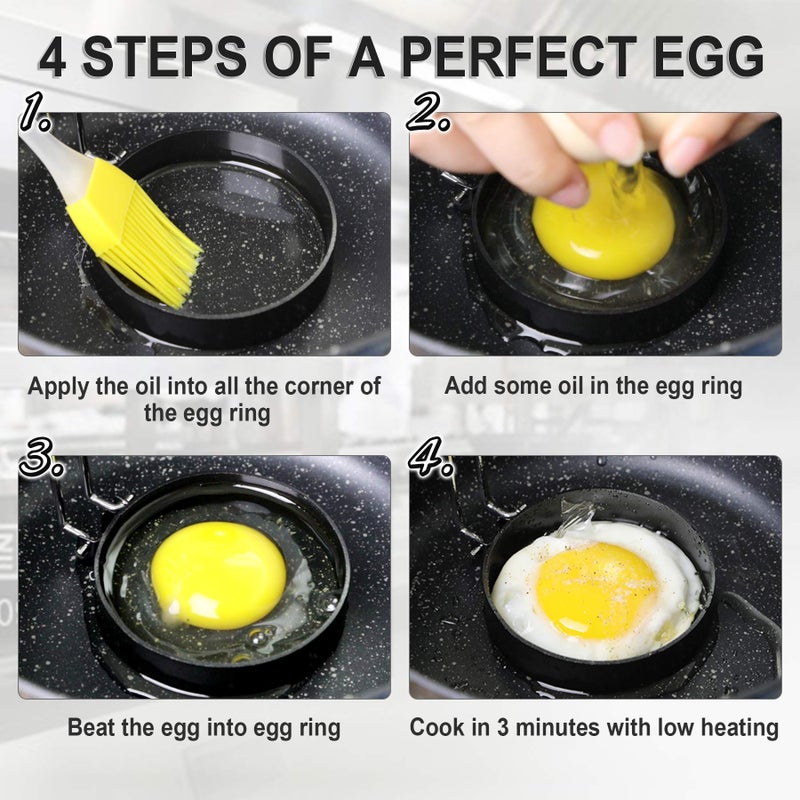 WE-CEF Eggs Rings, 4 Pack Stainless Steel Egg Cooking Rings, Pancake Mold for Frying Eggs and Omelet Egg Ring Set for Frying Shaping Eggs Non Stick Mold Shaper - Image 3