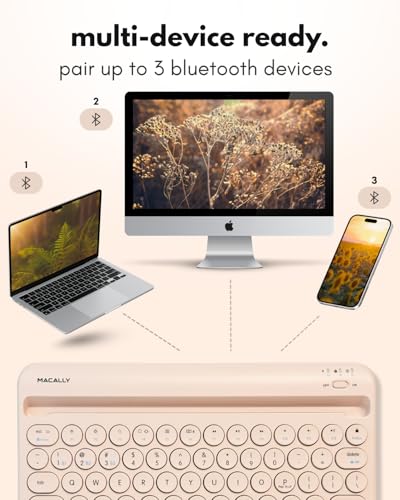 Macally Bluetooth Keyboard for Tablet | Wireless Keyboard for iPad mini/Pro/Air, iPhone (Multi-Device, Built-in Stand, Portable, Rechargeable) - Boba Brown - Image 3