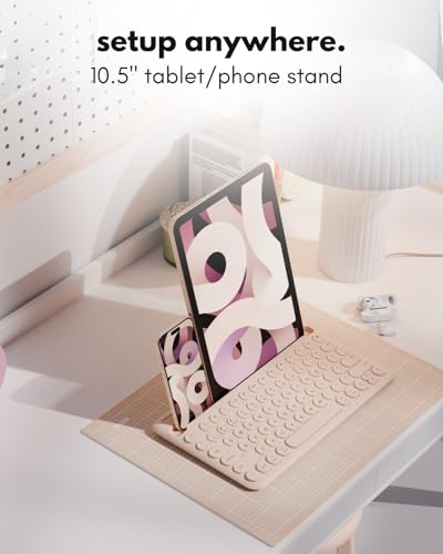 Macally Bluetooth Keyboard for Tablet | Wireless Keyboard for iPad mini/Pro/Air, iPhone (Multi-Device, Built-in Stand, Portable, Rechargeable) - Boba Brown - Image 4