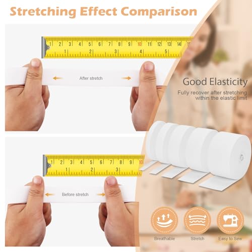 LUCKJUJU 5 Rolls Elastic Band for Sewing, White High Elasticity Knit Spool Band 0.4/0.6/1/1.5/2 Inch, 5.5 Yards/Roll with Sewing Clips & Tape Measure for Waistband Pants Dresses Swimwear Clothes Crafts DIY - Image 5