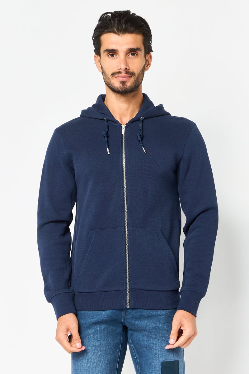 Celio Men Textured Long Sleeve Full Zip Hoodie, Navy - Image 1