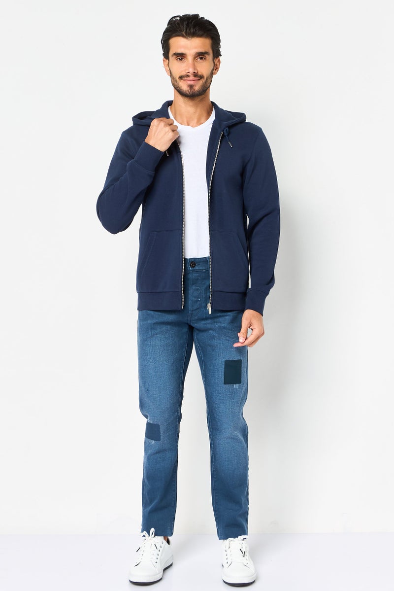 Celio Men Textured Long Sleeve Full Zip Hoodie, Navy - Image 3