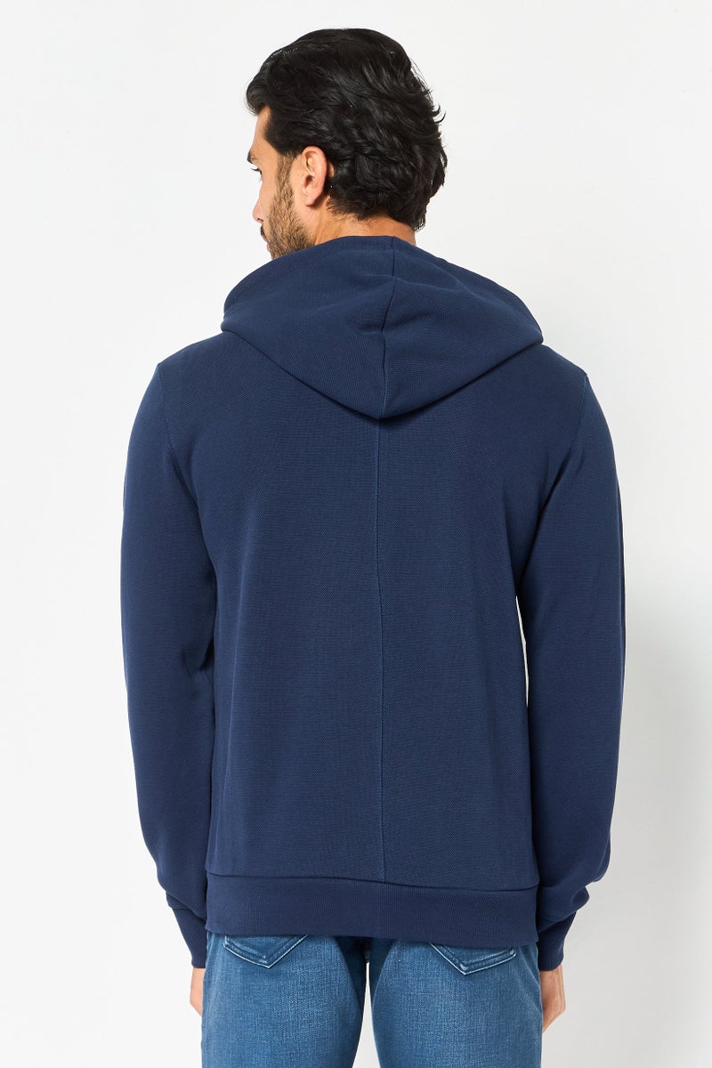 Celio Men Textured Long Sleeve Full Zip Hoodie, Navy - Image 4