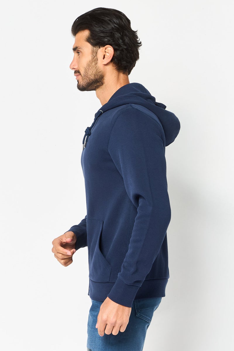 Celio Men Textured Long Sleeve Full Zip Hoodie, Navy - Image 2