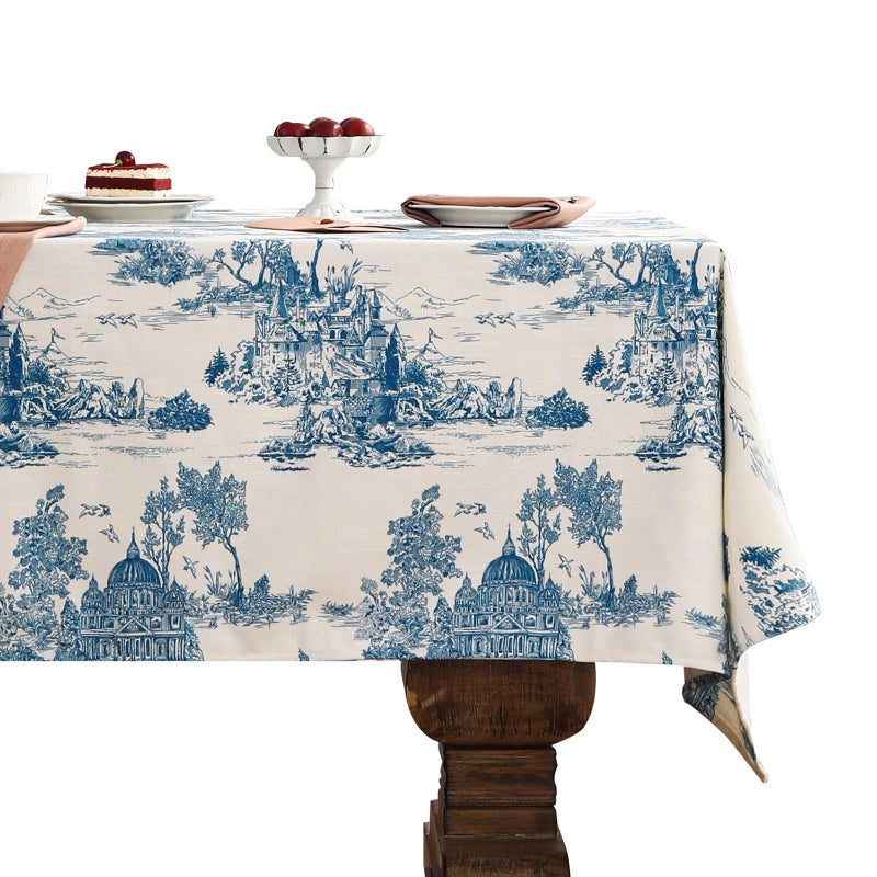 patdrea Designer Small Square Cyan Tablecloth,Vintage Linen with Ancient Castle and Manor Pattern Tablecloths,Table Cover Cloth Decor for Kitchen Dining Christmas,Thanksgiving,55"x55"-Lucerne a - Image 1