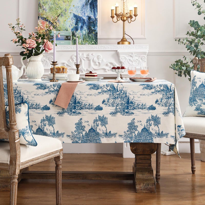 patdrea Designer Small Square Cyan Tablecloth,Vintage Linen with Ancient Castle and Manor Pattern Tablecloths,Table Cover Cloth Decor for Kitchen Dining Christmas,Thanksgiving,55"x55"-Lucerne a - Image 2