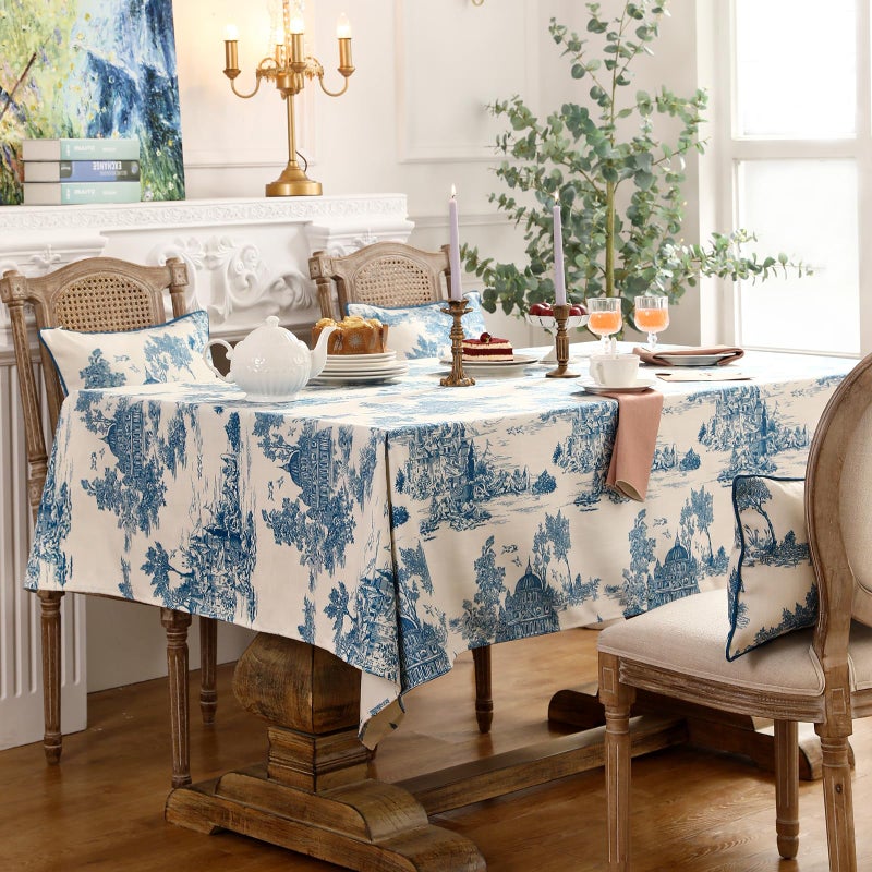 patdrea Designer Small Square Cyan Tablecloth,Vintage Linen with Ancient Castle and Manor Pattern Tablecloths,Table Cover Cloth Decor for Kitchen Dining Christmas,Thanksgiving,55"x55"-Lucerne a - Image 4