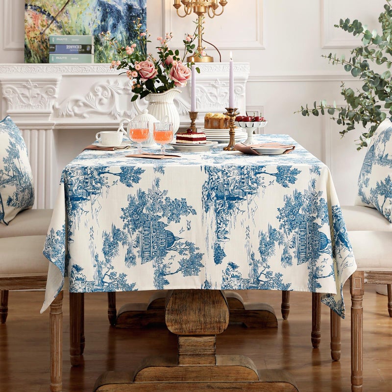 patdrea Designer Small Square Cyan Tablecloth,Vintage Linen with Ancient Castle and Manor Pattern Tablecloths,Table Cover Cloth Decor for Kitchen Dining Christmas,Thanksgiving,55"x55"-Lucerne a - Image 3