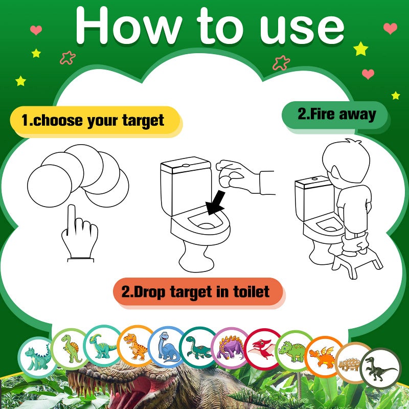 Chinco 120 Pcs Pee Targets for Boys Training Toilet Tinkle Flushable Paper Stickers You Pee on Boys Potty Training Targets Potty Aids Flushable Chart for Toddlers Use(Dinosaurs Styles) - Image 3
