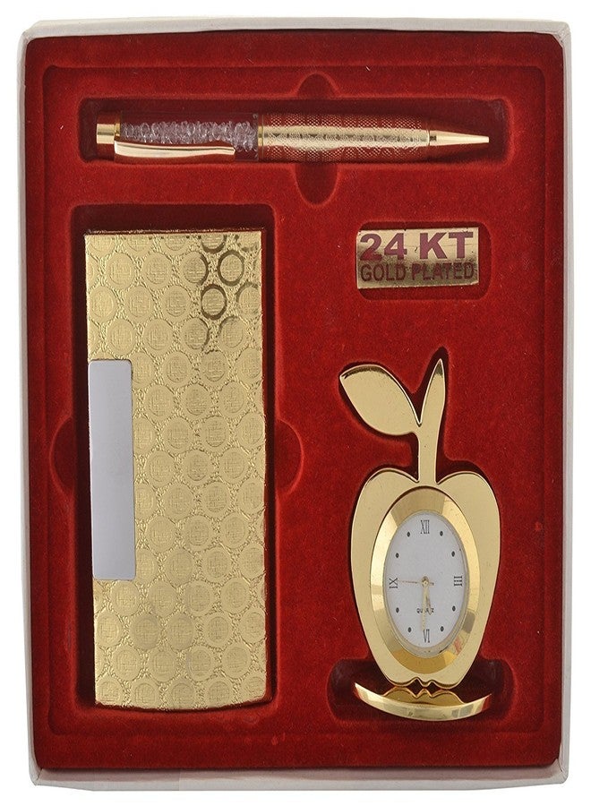 INTERNATIONAL GIFT® Gold Plated Pen, Card Holder, Clock