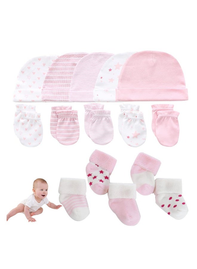 Baby Caps Mittens and Thick Warm Socks Cotton Newborn Essentials Accessories Unisex New Born Boy Girls Hats Mittens Socks Sets Hats+Gloves+Terry Socks - Image 1