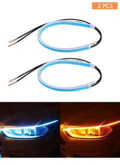 HY 2 PCs LED Car Under Hood Light Strip, Car Sequential Turn Signal Light, 17.7 Inch  Turning Light Guide Decorative Waterproof Daytime Car LED ultra-thin day running light scanning two-color  - Image 1