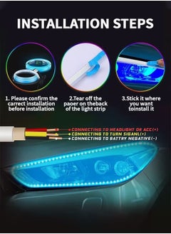 HY 2 PCs LED Car Under Hood Light Strip, Car Sequential Turn Signal Light, 17.7 Inch  Turning Light Guide Decorative Waterproof Daytime Car LED ultra-thin day running light scanning two-color  - Image 2
