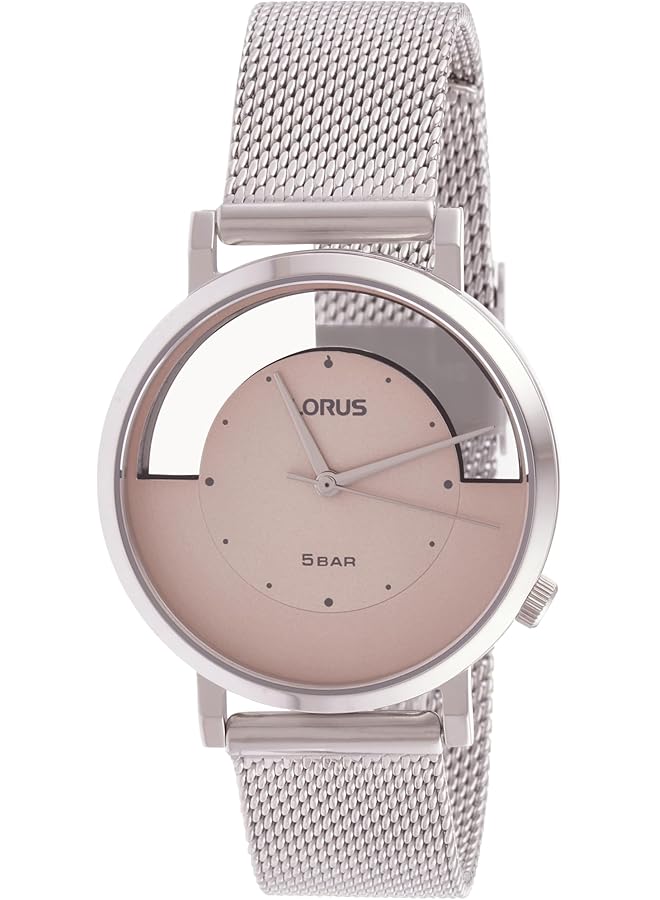 لوراس ساعة كوارتز تناظرية من الفولاذ المقاوم للصدأ بمينا أشعة الشمس باللون الوردي الفاتح للنساء RG277SX9 - Image 1