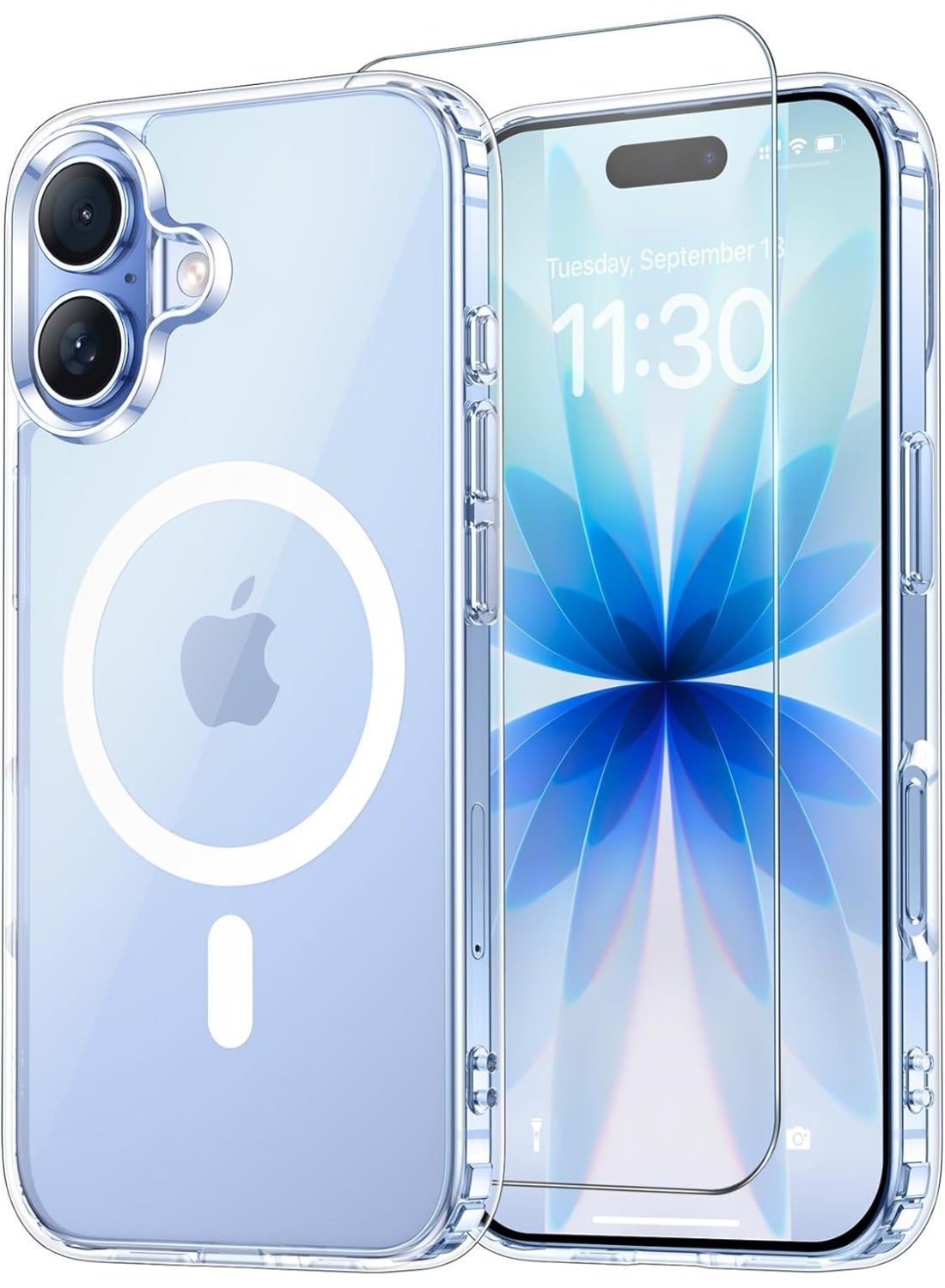 iPhone 17 6.3 inches Case & 9H Clear Tempered Glass, Transparent Anti-Yellowing Anti-Slip iPhone 17 Cover Shockproof Slim Compatible with Magsafe for Smartphones Mobile Phones