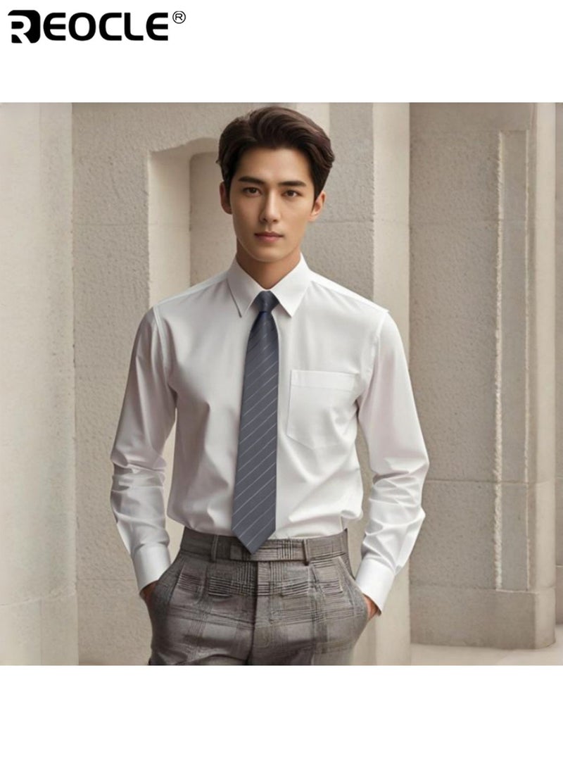 REOCLE Men's 8cm Width Diagonal Stripe Tie High-Quality Business Accessory Versatile Design Suitable for Work Weddings Formal Occasions Professional Events Ceremonies Stylish Elegant Durable Wrinkle-Resistant Fabric Classic Pattern Ideal Necktie for Men Gentlemen - Image 2