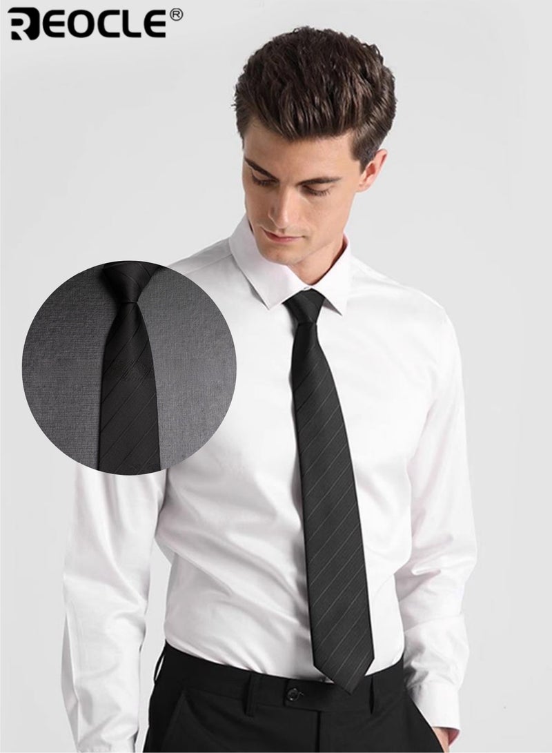REOCLE Men's 8cm Width Diagonal Stripe Tie High-Quality Business Accessory Versatile Design Suitable for Work Weddings Formal Occasions Professional Events Ceremonies Stylish Elegant Durable Wrinkle-Resistant Fabric Classic Pattern Ideal Necktie for Men Gentlemen - Image 1