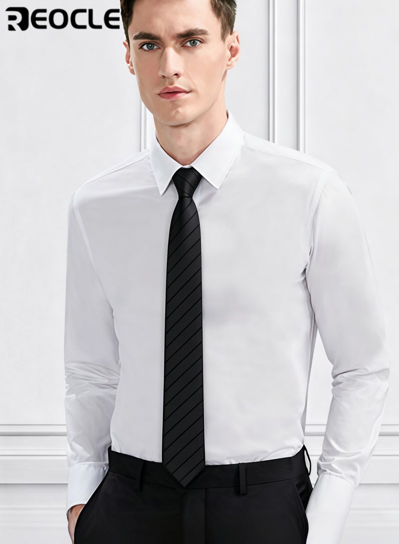 REOCLE Men's 8cm Width Diagonal Stripe Tie High-Quality Business Accessory Versatile Design Suitable for Work Weddings Formal Occasions Professional Events Ceremonies Stylish Elegant Durable Wrinkle-Resistant Fabric Classic Pattern Ideal Necktie for Men Gentlemen - Image 2
