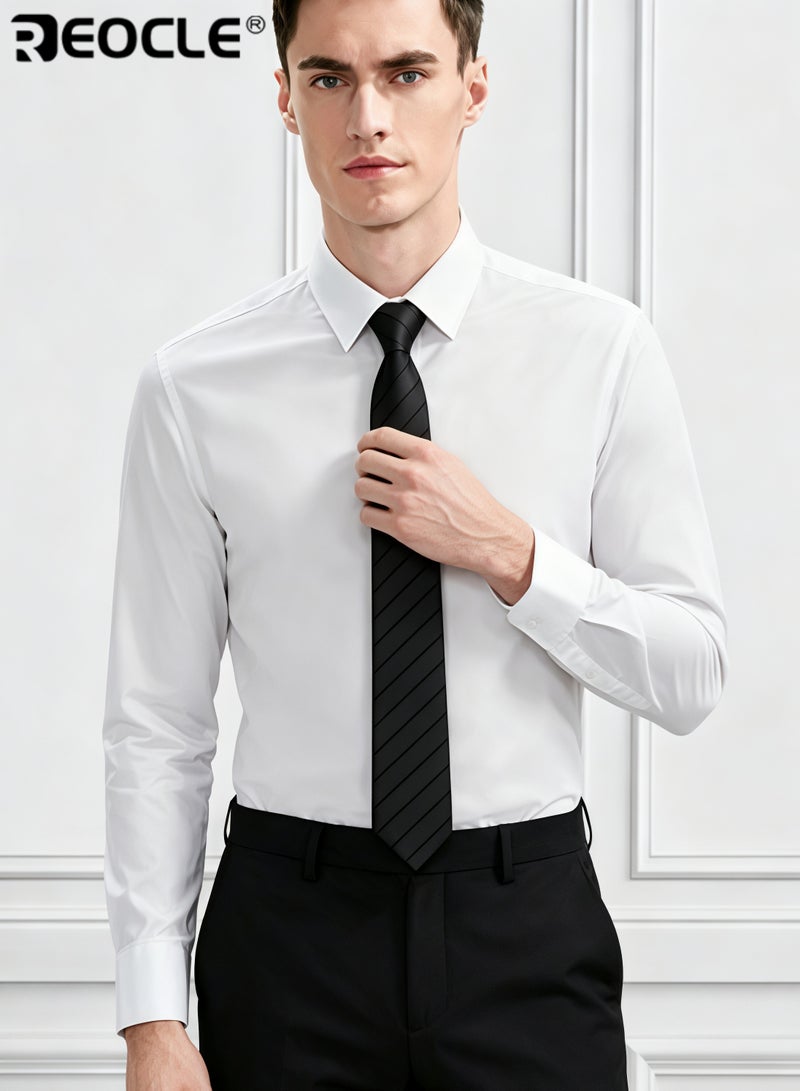 REOCLE Men's 8cm Width Diagonal Stripe Tie High-Quality Business Accessory Versatile Design Suitable for Work Weddings Formal Occasions Professional Events Ceremonies Stylish Elegant Durable Wrinkle-Resistant Fabric Classic Pattern Ideal Necktie for Men Gentlemen - Image 3
