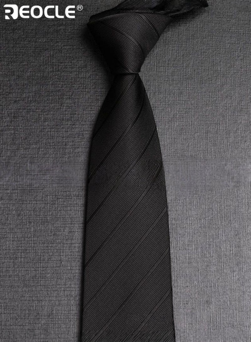 REOCLE Men's 8cm Width Diagonal Stripe Tie High-Quality Business Accessory Versatile Design Suitable for Work Weddings Formal Occasions Professional Events Ceremonies Stylish Elegant Durable Wrinkle-Resistant Fabric Classic Pattern Ideal Necktie for Men Gentlemen - Image 5