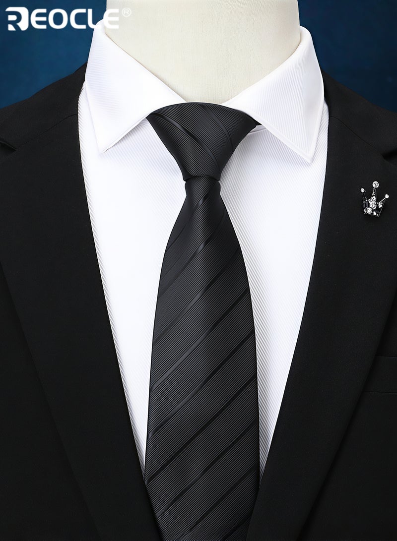 REOCLE Men's 8cm Width Diagonal Stripe Tie High-Quality Business Accessory Versatile Design Suitable for Work Weddings Formal Occasions Professional Events Ceremonies Stylish Elegant Durable Wrinkle-Resistant Fabric Classic Pattern Ideal Necktie for Men Gentlemen - Image 4