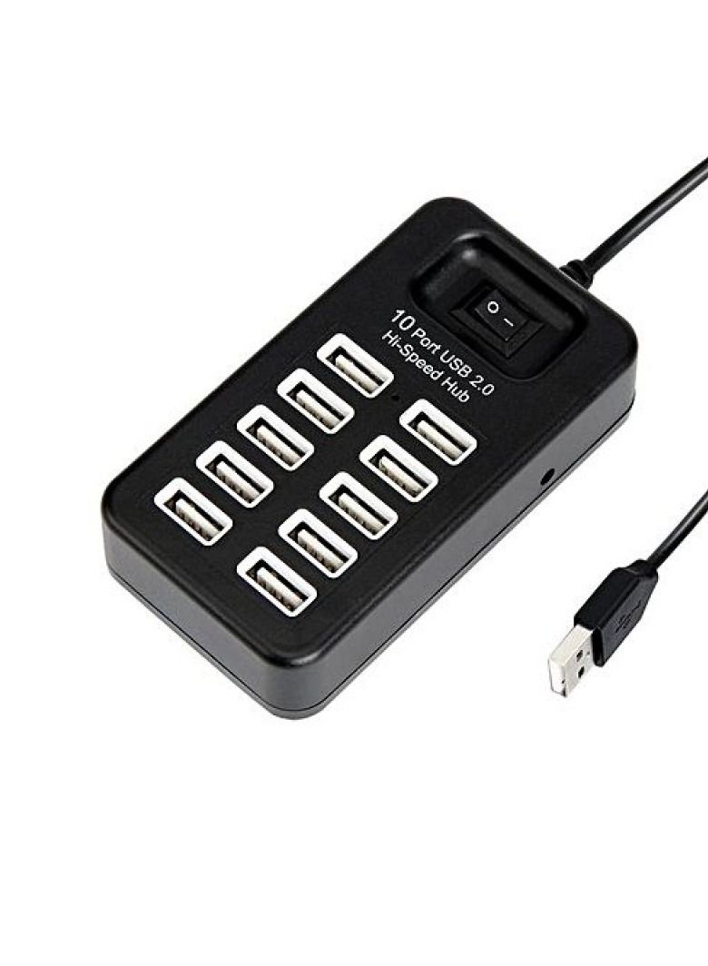 10-Port 2.0 USB Hub Black - Image 2