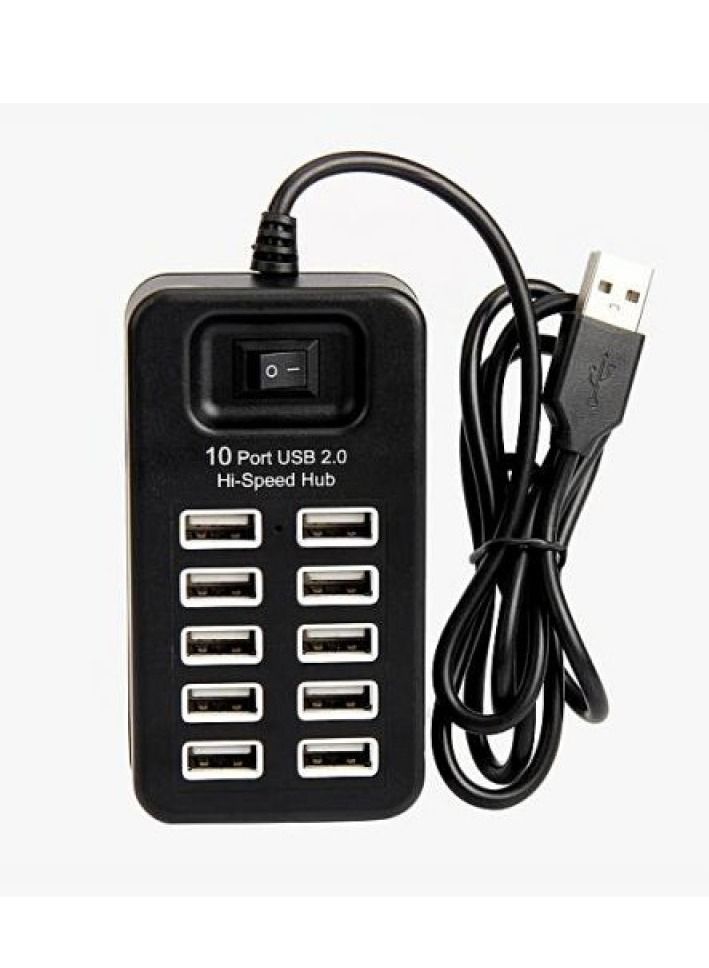 10-Port 2.0 USB Hub Black - Image 1