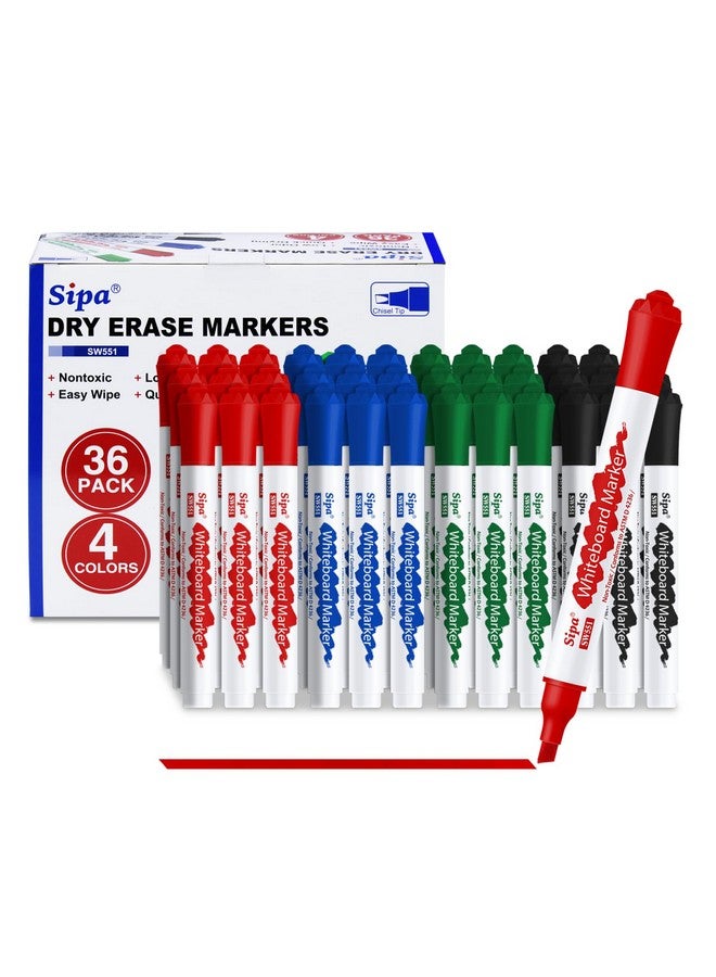 سيبا 36 قلم تحديد قابل للمسح، أقلام تحديد للسبورة البيضاء برأس مشطوف، 4 ألوان متنوعة، أقلام تحديد للسبورة البيضاء منخفضة الرائحة، مثالية للفصول الدراسية والمكتب والمعلمين والطلاب، لوازم مدرسية أساسية - Image 1