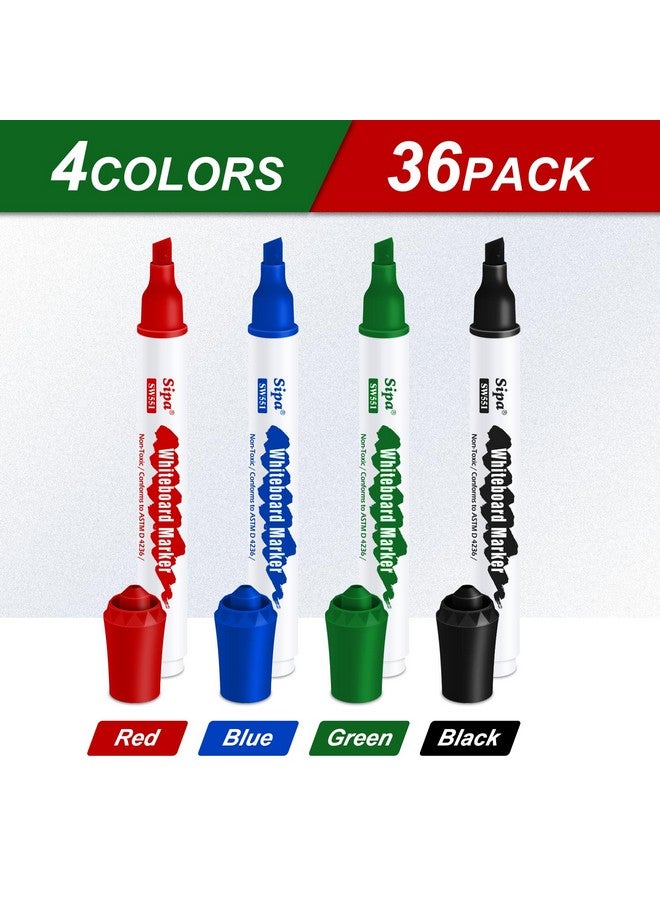سيبا 36 قلم تحديد قابل للمسح، أقلام تحديد للسبورة البيضاء برأس مشطوف، 4 ألوان متنوعة، أقلام تحديد للسبورة البيضاء منخفضة الرائحة، مثالية للفصول الدراسية والمكتب والمعلمين والطلاب، لوازم مدرسية أساسية - Image 4
