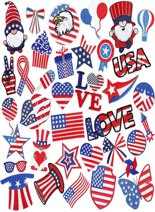 AUGSUN 36pcs Independence Day Lron on Patches 4th of July Patriotic Embroidered Sew Applique Repair Patch American Flag DIY Crafts for Clothing Jacket Jeans Pants Dress Backpack Hat Decorations Gift - Image 1