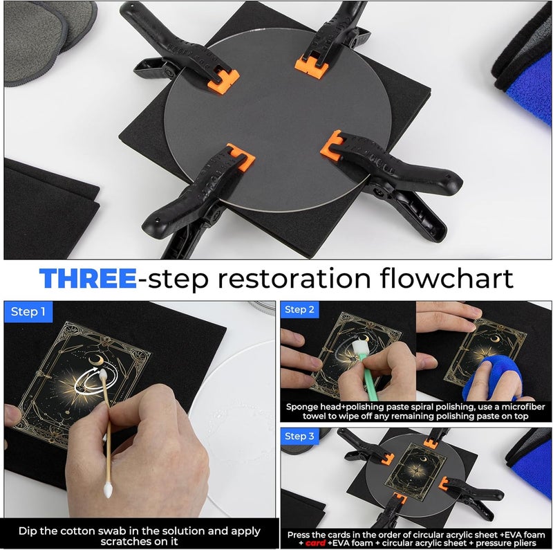 FETUSI Card Care Clean Kit,8-in-1 Card Cleaning and Card Flattening Kit, Trading Card Cleaning Kit with Fixing Jig and EVA Shaping Foam, Suitable for PSA Rated Card Care - Image 4