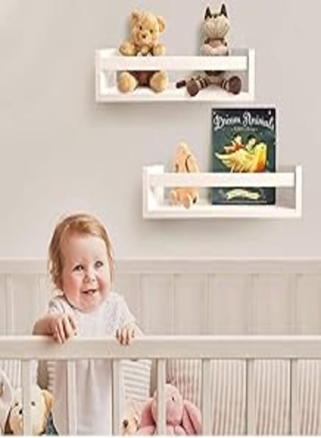 Floating Shelves Multi-Use Wall Shelf Nursery Kids Bookshelf White Wood Display Shelf, 38 x 11.5 x 12.7 cm 