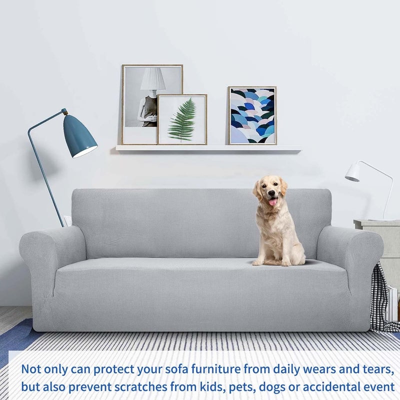 MAXIJIN Stretch Chair Covers for Living Room, Universal Chair Cover 1 Piece with Jacquard Arms Chair Protector Dogs Sofa Armchair Cover (1 Seat, Silver Grey) - Image 2