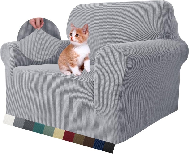 MAXIJIN Stretch Chair Covers for Living Room, Universal Chair Cover 1 Piece with Jacquard Arms Chair Protector Dogs Sofa Armchair Cover (1 Seat, Silver Grey) - Image 1