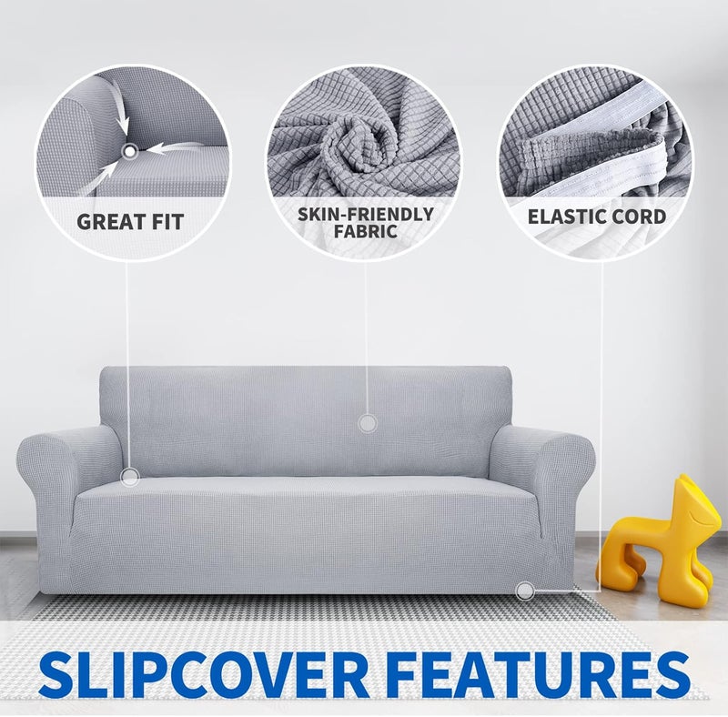 MAXIJIN Stretch Chair Covers for Living Room, Universal Chair Cover 1 Piece with Jacquard Arms Chair Protector Dogs Sofa Armchair Cover (1 Seat, Silver Grey) - Image 3