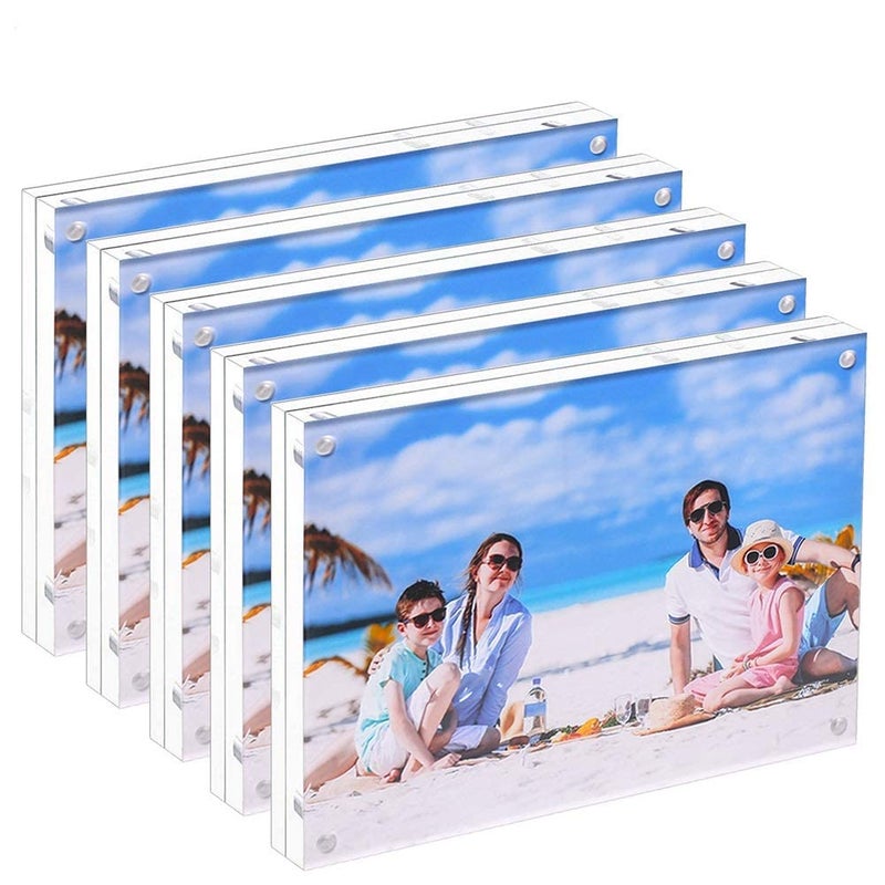 جويوفيب Juoifip 5 حزمة إطار صورة أكريليك 5x7 واضحة مزدوجة الصورة المغناطيسية سطح المكتب إطار الصورة - Image 1
