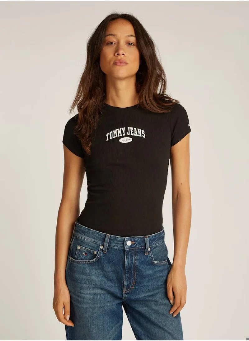 TOMMY JEANS Women's Slim Ribbed T-shirt - Cotton, Black