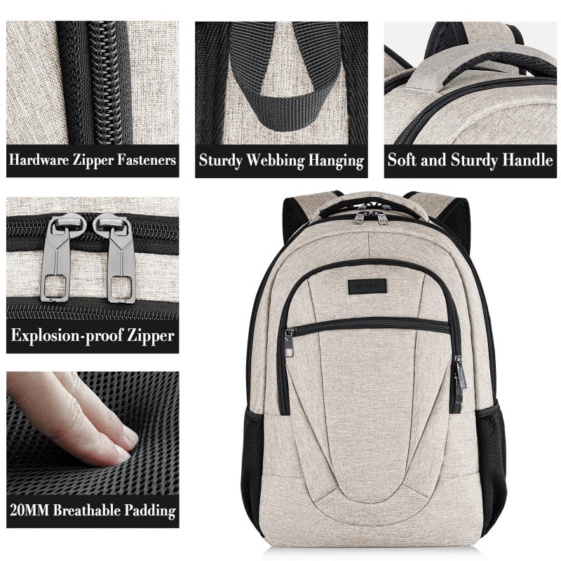 BIKROD Backpack for Women and Men, Extra Large School Backpacks for Teens, Water Resistant Back Pack with USB Charging Port Fits 17 Inch Laptop, Business Anti Theft Sturdy Computer Bag Gifts, Beige - Image 4