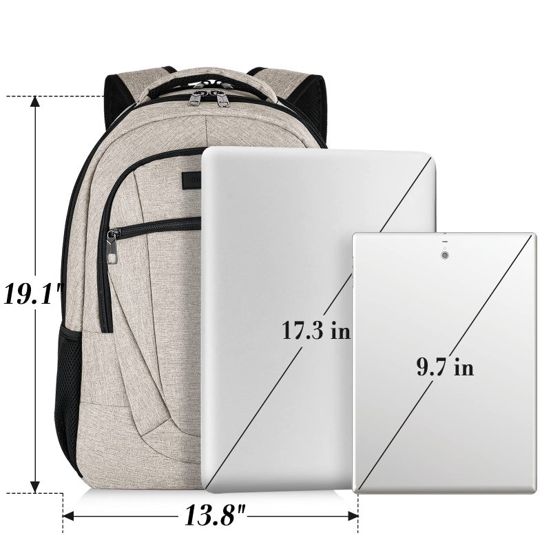 BIKROD Backpack for Women and Men, Extra Large School Backpacks for Teens, Water Resistant Back Pack with USB Charging Port Fits 17 Inch Laptop, Business Anti Theft Sturdy Computer Bag Gifts, Beige - Image 2