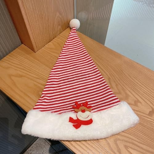 TLISMI Christmas Hat for Adults & Kids | Red White Striped Santa Hat with Cute Reindeer Design | Soft Plush Faux Fur Trim | Knitted Xmas Party Cap for Holiday & New Year Celebrations, Christmas Eve - Image 5