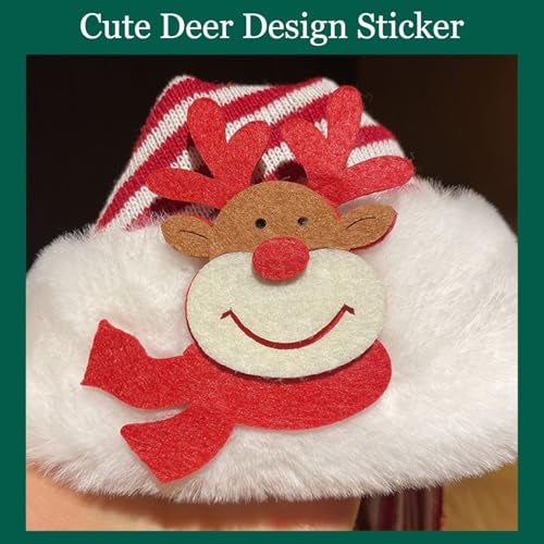 TLISMI Christmas Hat for Adults & Kids | Red White Striped Santa Hat with Cute Reindeer Design | Soft Plush Faux Fur Trim | Knitted Xmas Party Cap for Holiday & New Year Celebrations, Christmas Eve - Image 4