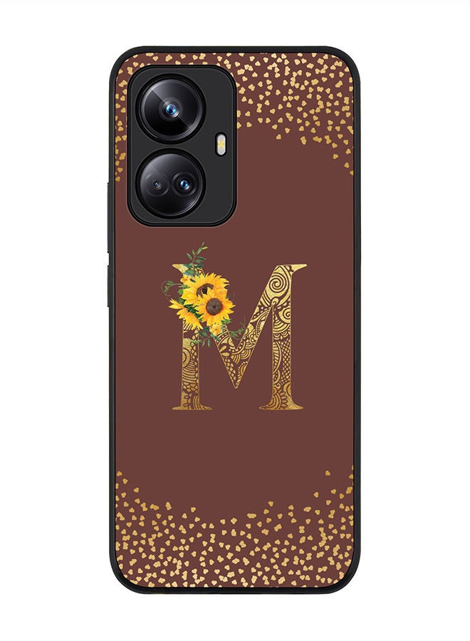 Stylizedd Rugged Black edge case for Realme 10 Pro Plus 5G Slim fit Soft Case Flexible Rubber Edges Anti Drop TPU Gel Thin Cover -  Custom Monogram Initial Letter Floral Pattern Alphabet - M  (Brown ) - Image 1