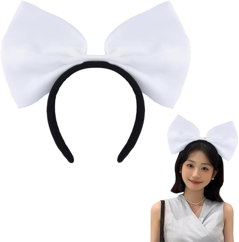 Big White Bow Headband for Women Bowknot Hair Band for Women Huge Bow Headbands for Womens Hair White Bowknot Hairband for Birthday Christmas Hairbands Headpieces