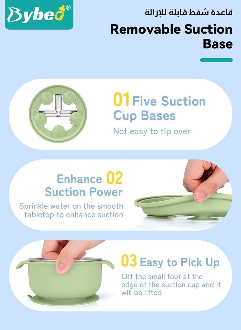 Bybeo 5 PCS Baby Feeding Set,Stainless Steel Suction Plates and Bowls with Silicone Fork and Spoon Utensils,Infant Feeding Supplies,Baby Led Weaning Set for Newborns,Toddlers - Image 4