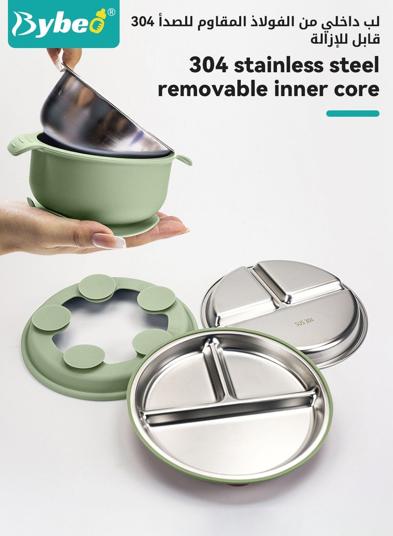 Bybeo 5 PCS Baby Feeding Set,Stainless Steel Suction Plates and Bowls with Silicone Fork and Spoon Utensils,Infant Feeding Supplies,Baby Led Weaning Set for Newborns,Toddlers - Image 3