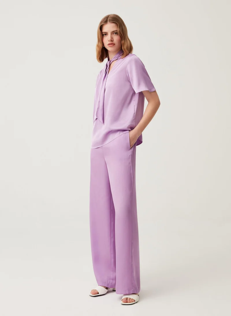 او في اس Ovs Satin Palazzo Pants