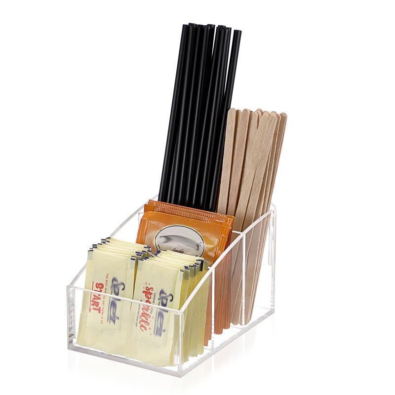 ELLDOO 3-Section Sugar Packet Holder, Clear Acrylic Sugar Bowl for Restaurant, Tea Bag Organizer, Small Condiments Packet Holder Sugar Caddy Dispenser for Countertop Coffee Bar - Image 1